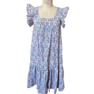 Ophelia & Indigo Floral Block Print Ruffled Midi Sundress Size XS X-Small